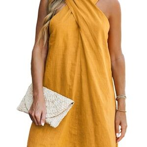 Cupshe Crisscross Halter Mini Sundress 100% Cotton Size L